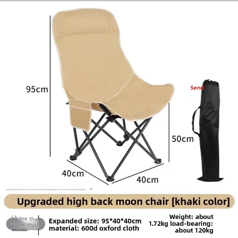 Fauteuil pliant lune haute dossier portable pour pêche camping voyage extérieur multifonction