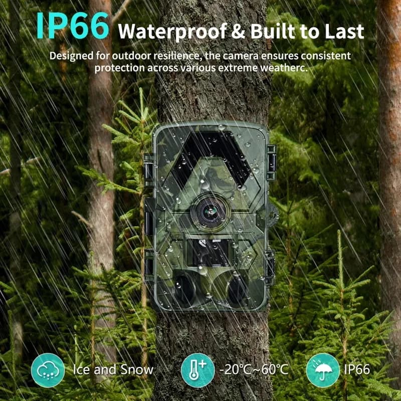Caméra de chasse 5K 60MP étanche IP66 vision nocturne infrarouge traqueur extérieur surveillance
