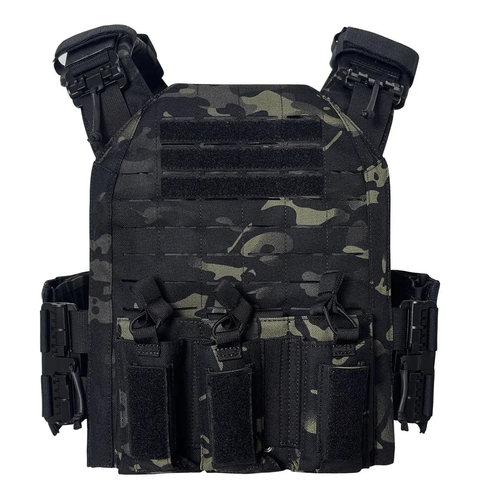 Gilet tactique nylon 1000D style FS Strandhogg laser coupe rapide poches triple chargeurs pêche