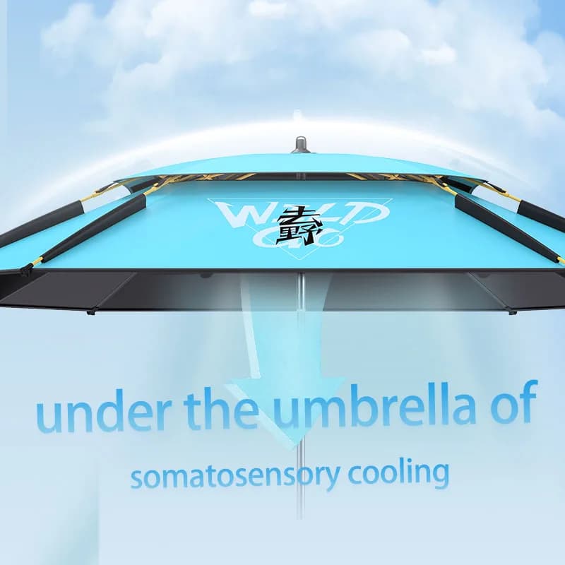 Parapluie de pêche et ombrage noir - Côtes renforcées, perche flexible, double couche respirante