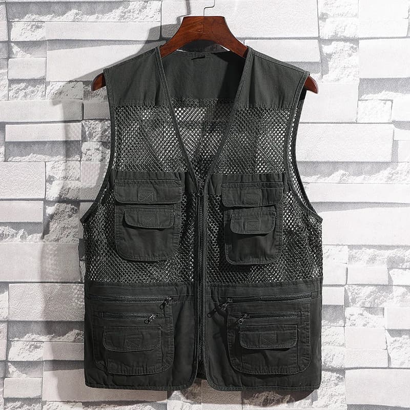 Veste légère mesh homme pour pêche camping travail été sport extérieur fermeture zippée