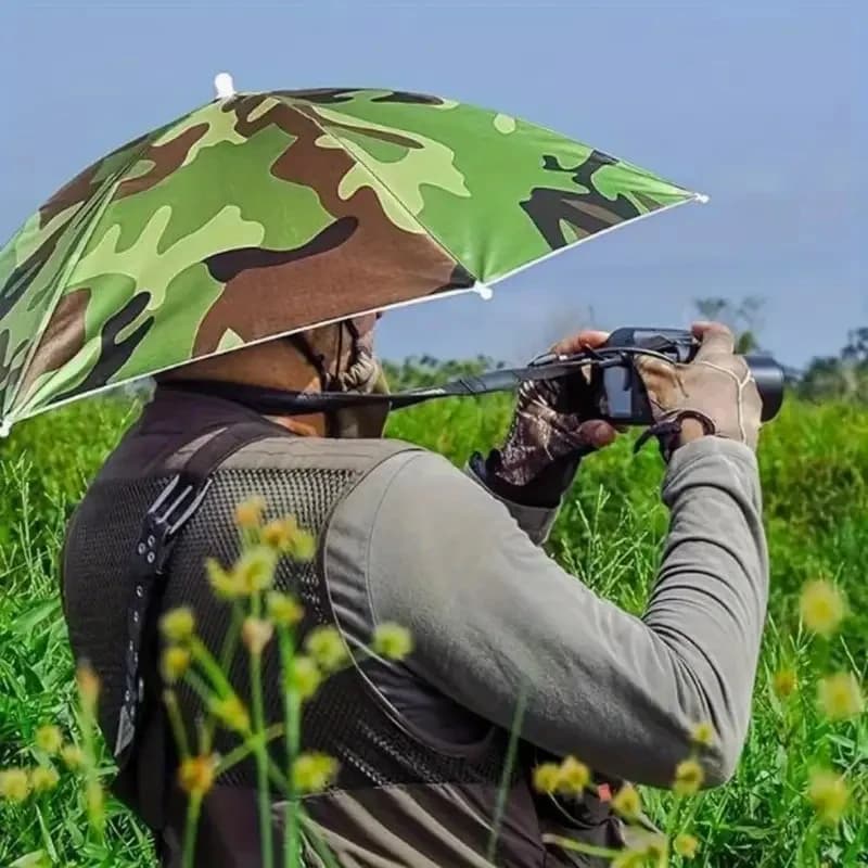 Chapeau parapluie de pêche pliable imperméable avec double couche protection UV 50+