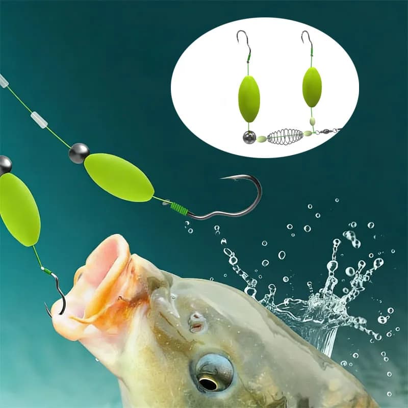 Montages carp prêts à pêcher avec hameçons doubles anti-fond pour pêche au coup en étang