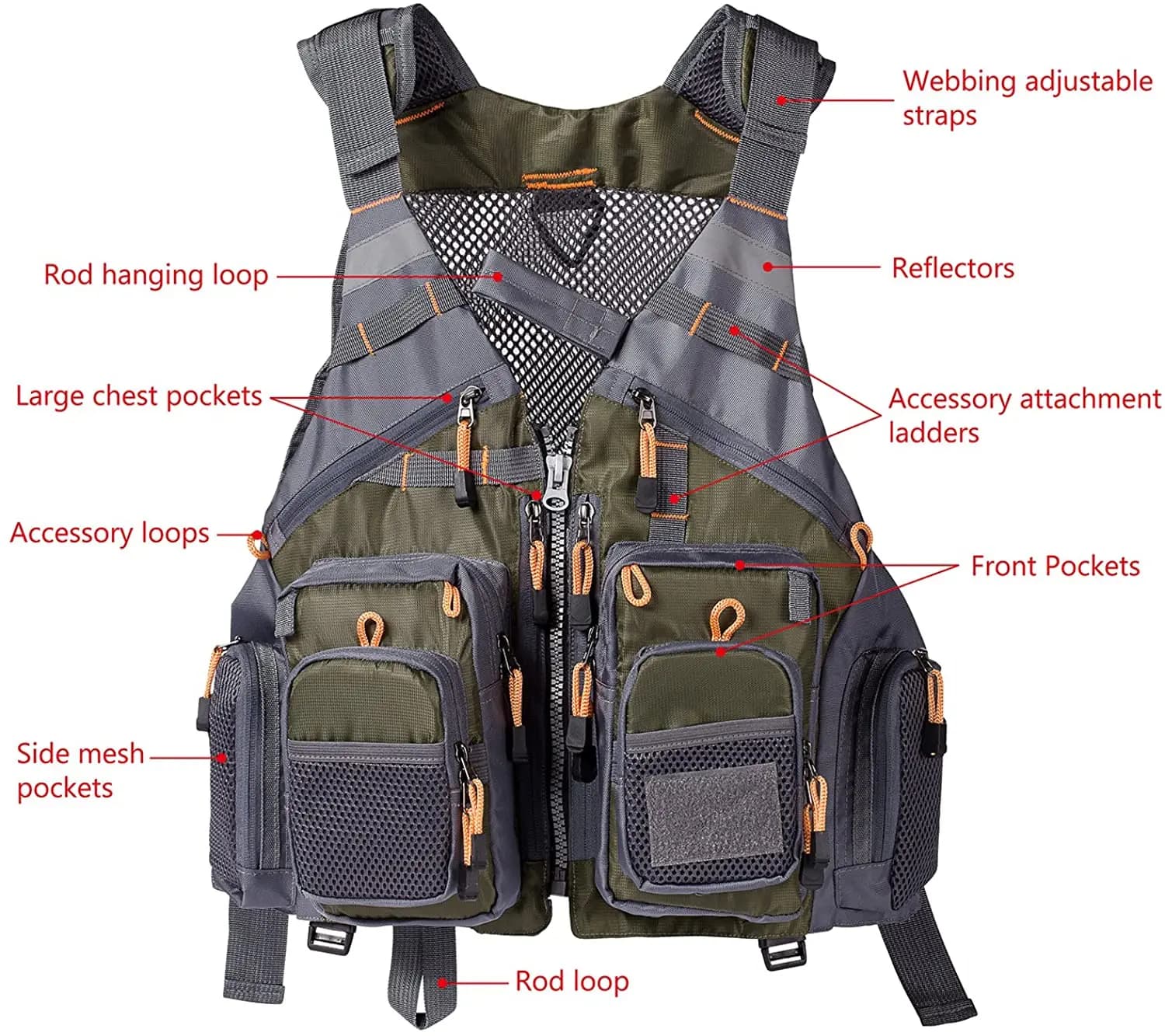 Gilet de pêche respirant léger ajustable sports extérieur natation rangement matériel pêche