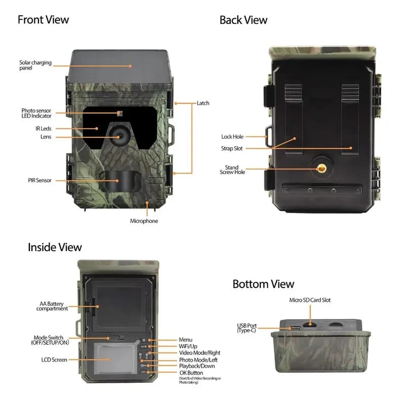 Caméra de chasse solaire 50MP 4K vision nocturne infrarouge étanche pour enregistrement photo et vidéo faunique