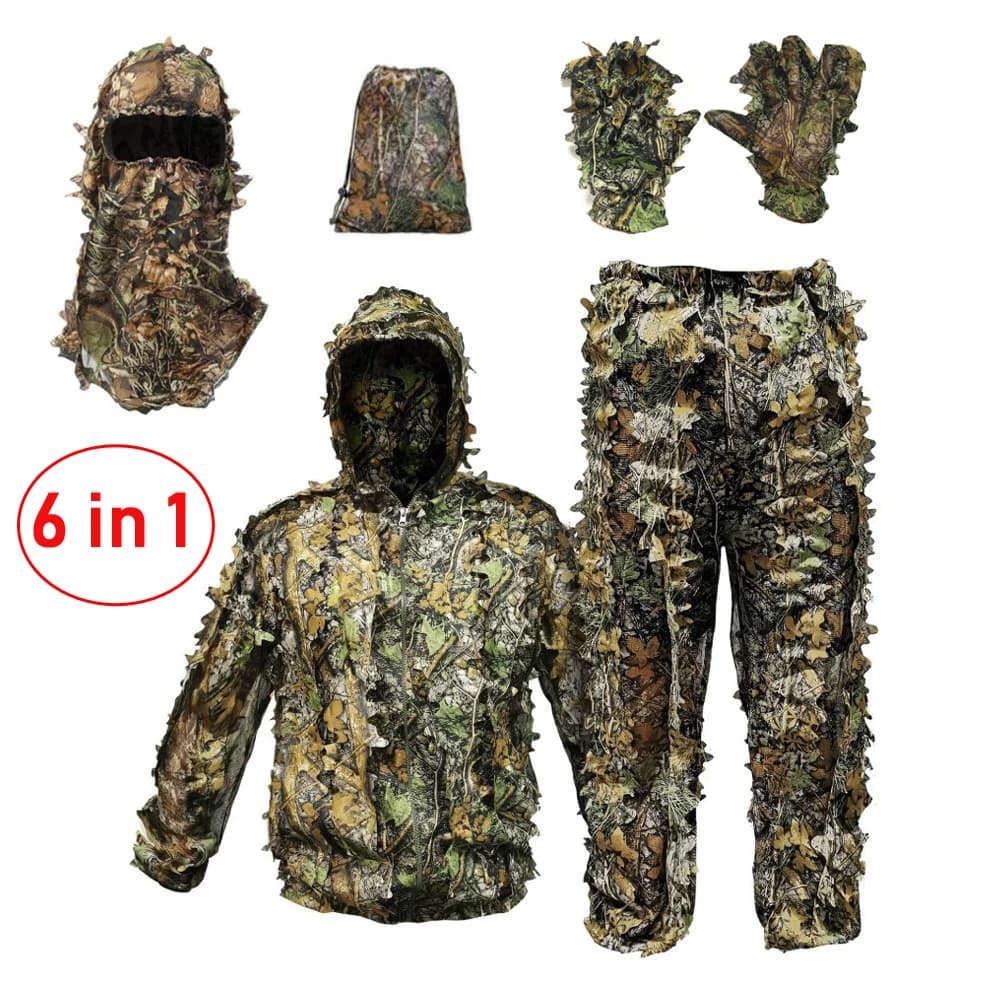 Combinaison chasse camouflage légère 6 en 1 - Tenue feuillue respirante pêche et outdoor