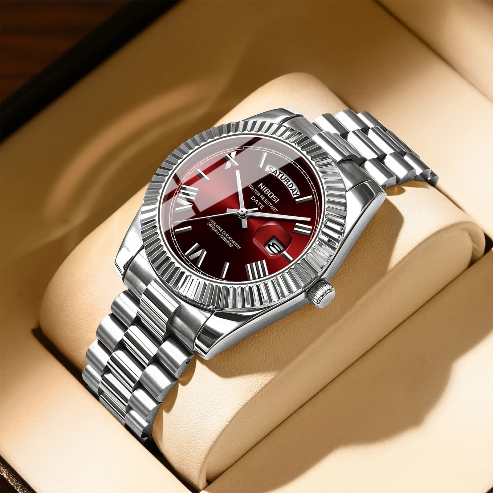 Montre homme NIBOSI luxe quartz acier inoxydable étanche 100m avec cadran lumineux pour pêche