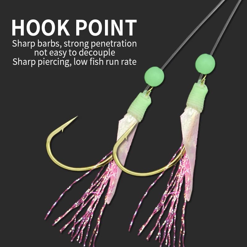 Hameçons Sabiki lumineux ZYZHE pour pêche en mer et eau douce - 6 hameçons peau de poisson réelle