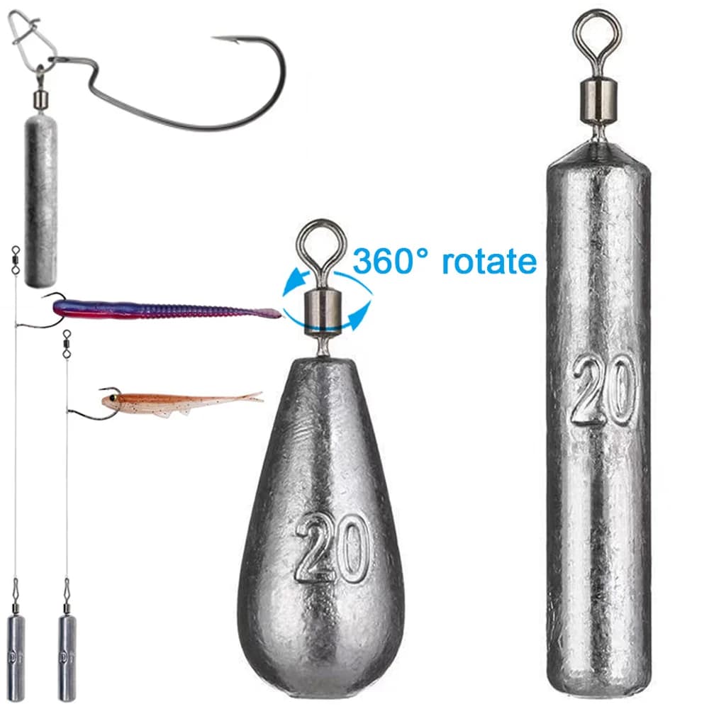 Plombs drop shot 5 pièces 3.5g à 20g tube bullet rapide avec émerillon pour pêche verticale et précise