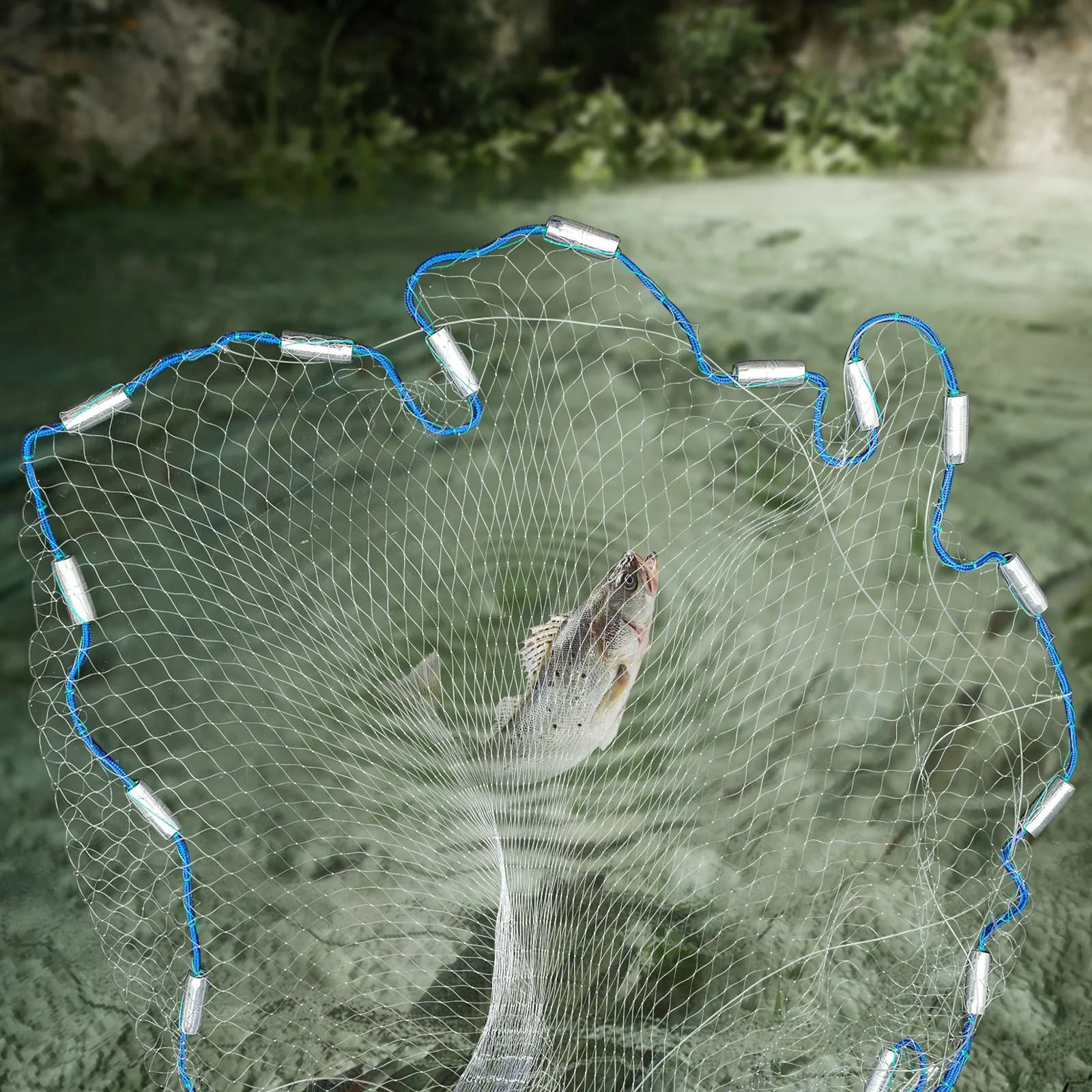 Filet lancé 23kg léger avec plombs acier - Maille monofilament facile à utiliser pêche traditionnelle