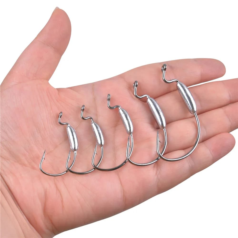 10 hameçons plombés courbés pour leurres souples et jigging - Poids 2.5g à 6g