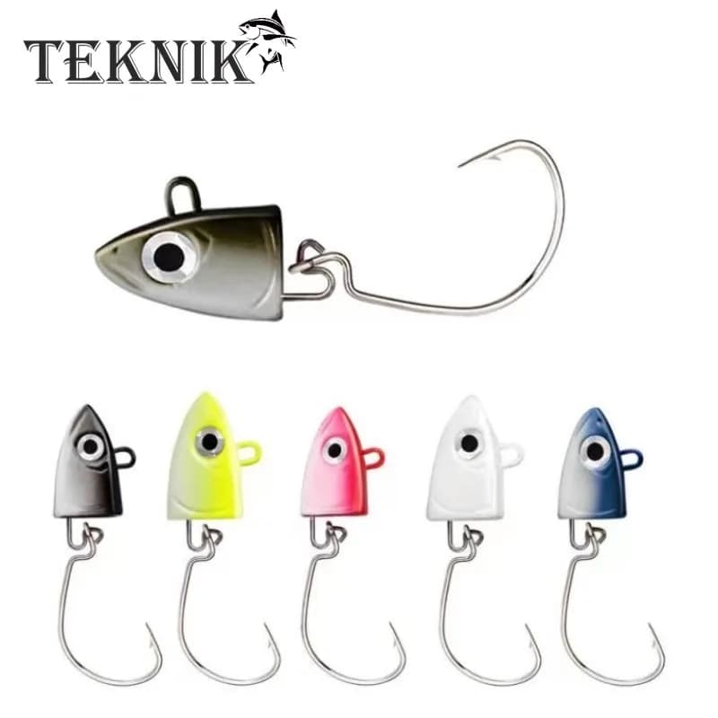 Tête de jig TEKNIK 5g à 40g avec leurre black minnow - Pour pêche du bar au jigging