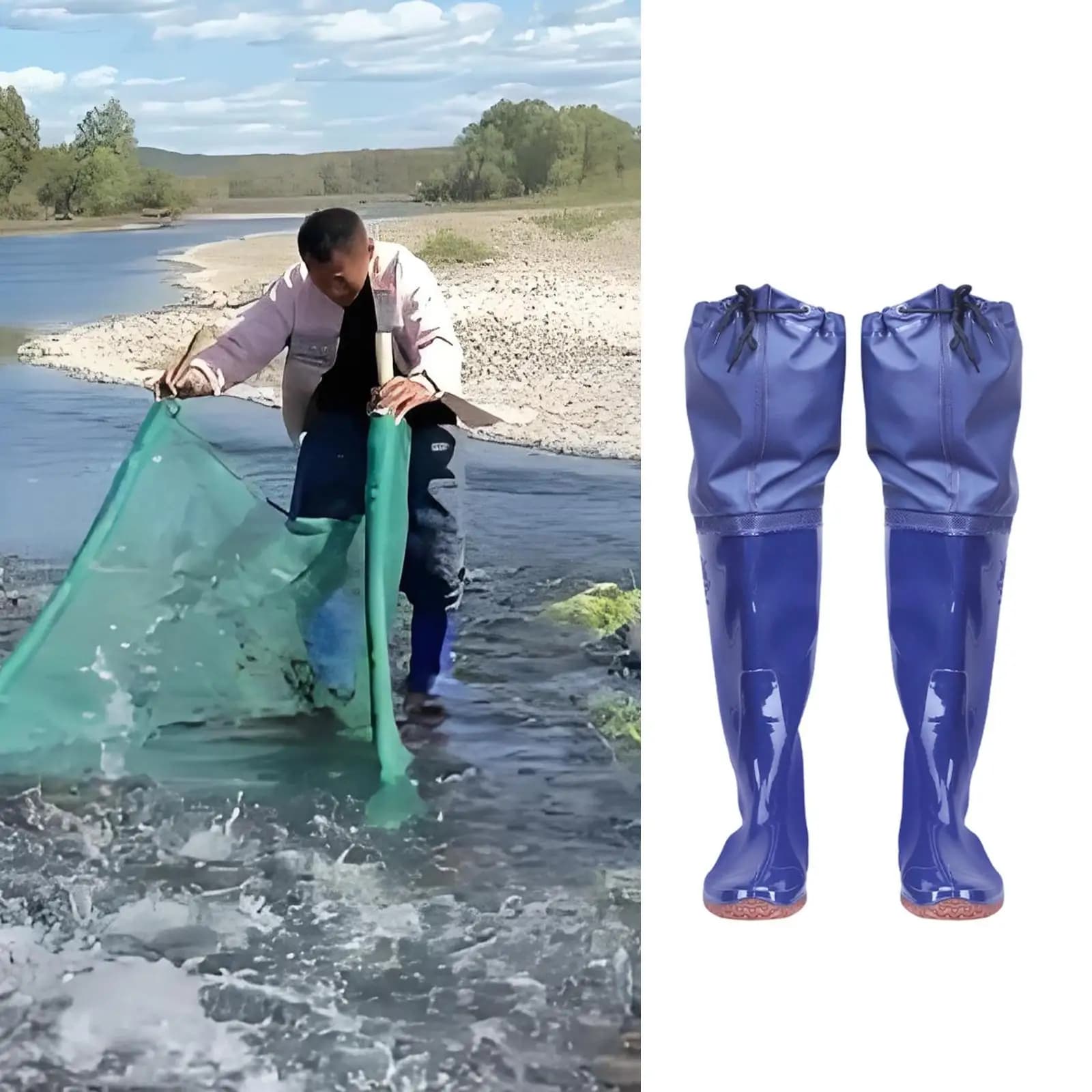 Bottes cuissardes PVC hauteur 60cm homme imperméables résistantes pêche wading