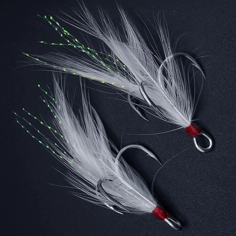 Hameçons triples à plumes 15 pièces - Acier nickelé anti-rouille pour pêche au leurre et carnassiers