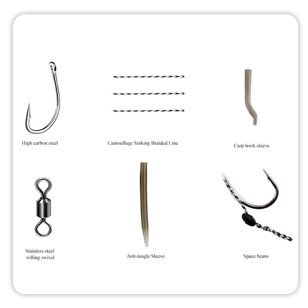 Montages carp fishing FTK 18.5cm hameçons hair rigs avec ligne 30-60LB pour pêche au feeder