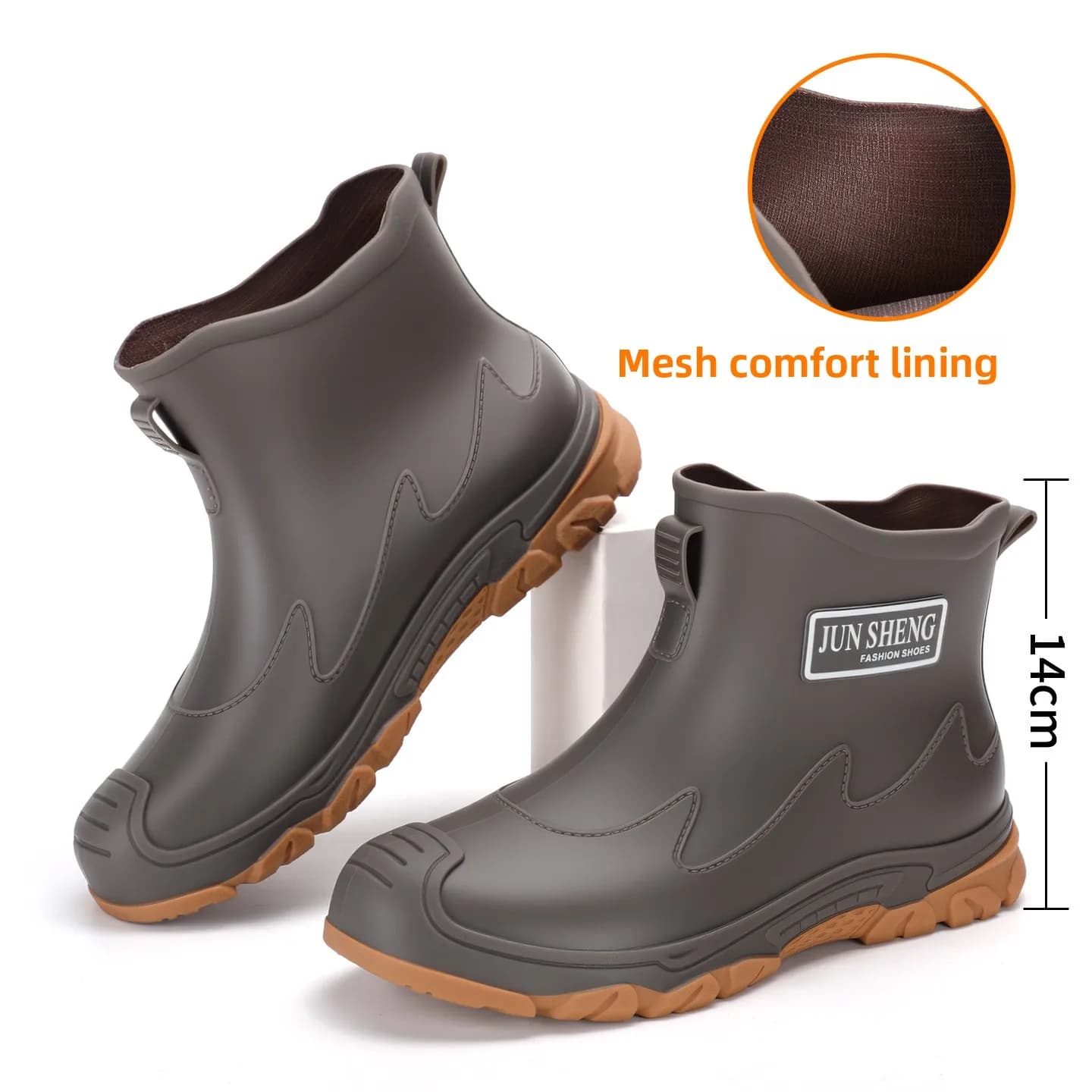 Bottes de pluie courtes unisexes grises anti-dérapantes pour pêche et vélo résistantes en plastique