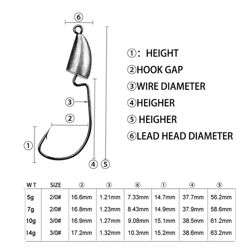 Têtes plombées pour leurres souples 5g 7g 10g - 10 hameçons jig pour pêche du brochet