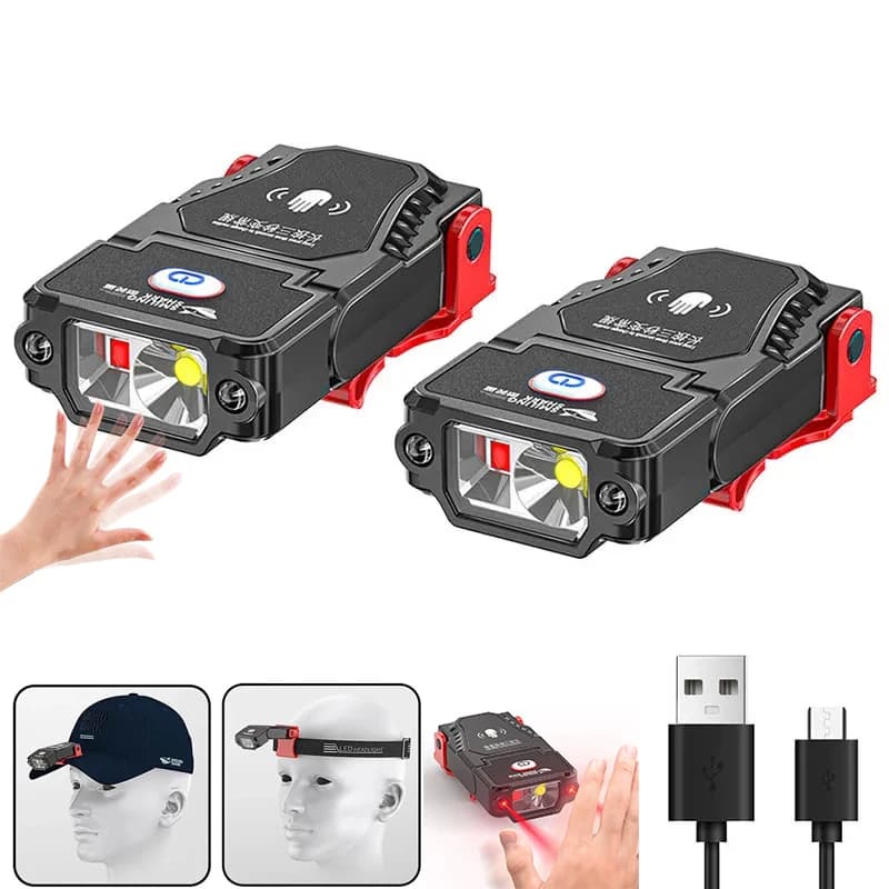 Lampe clip casquette LED détecteur mouvement réglable rechargeable USB pêche camping