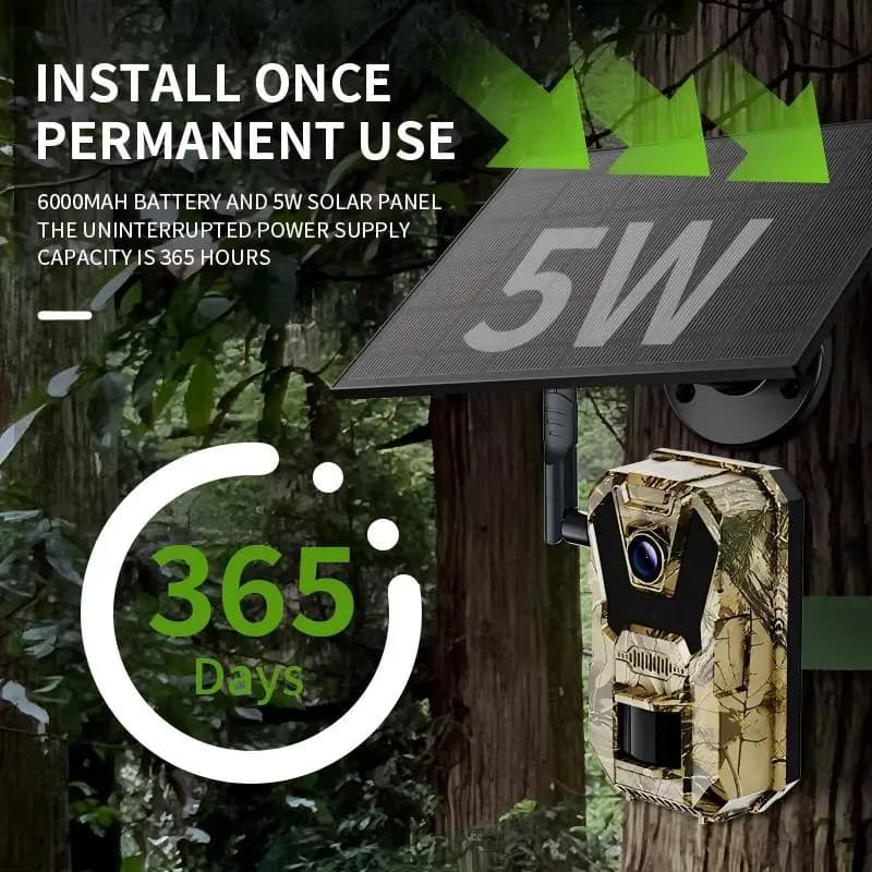 Nouvelle caméra de chasse 4G 4K avec panneau solaire - Détection PIR et application mobile
