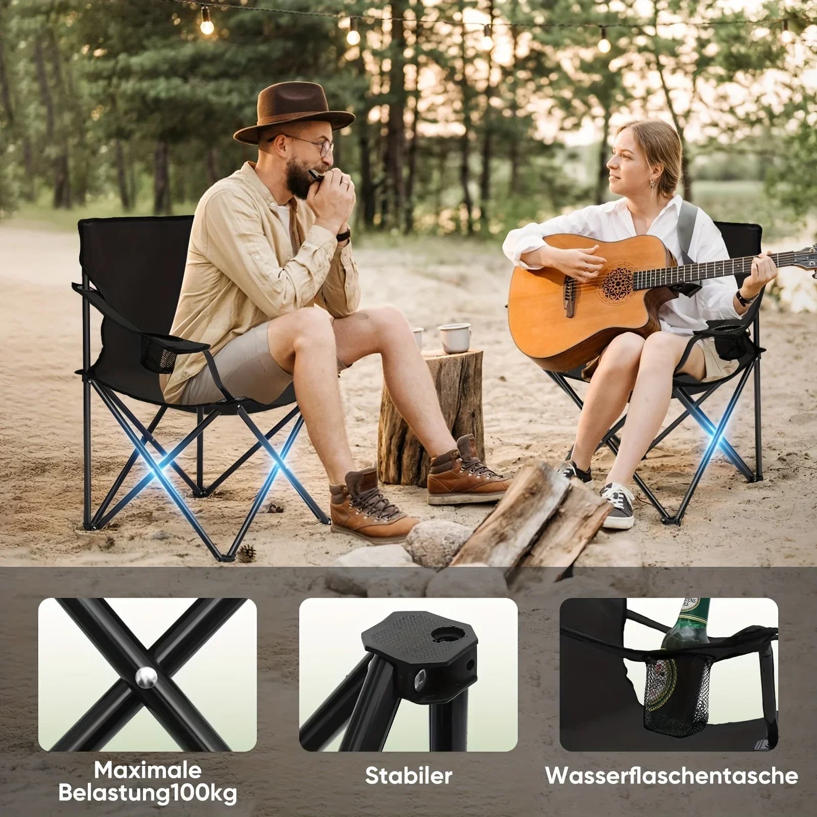 Chaise camping pliante avec porte-gobelet - Siège pliable extérieur sport plage pêche jardin Oxford