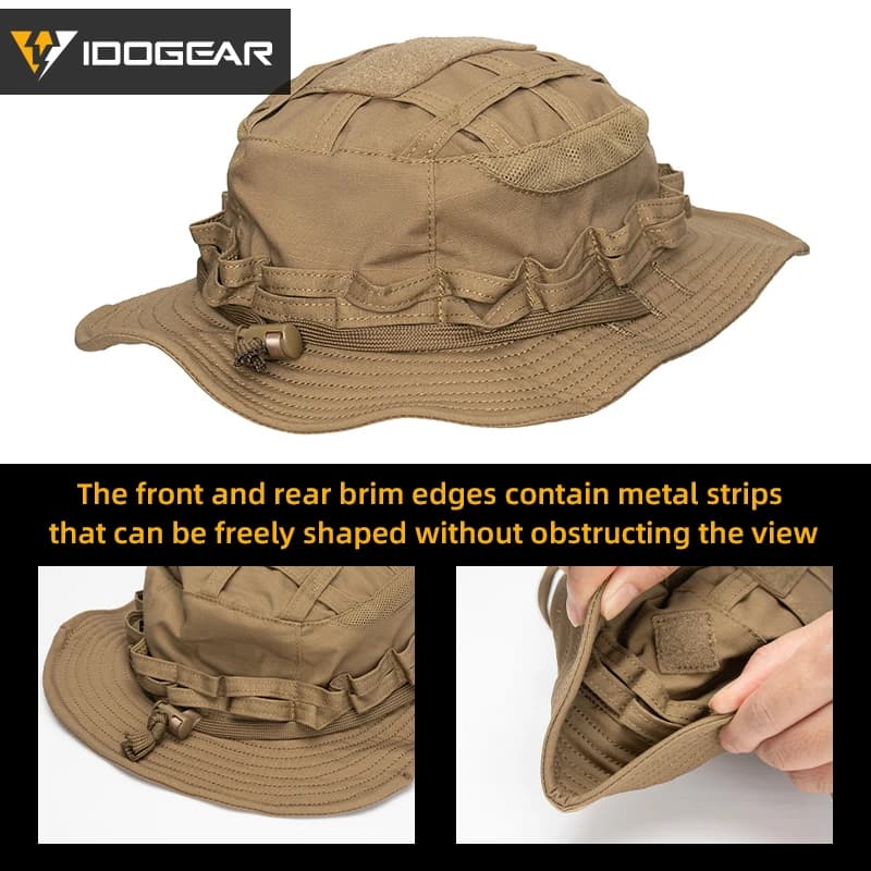 Casquette boonie tactique IDOGEAR 3623 large bord pour pêche et chasse - Ajustable respirant