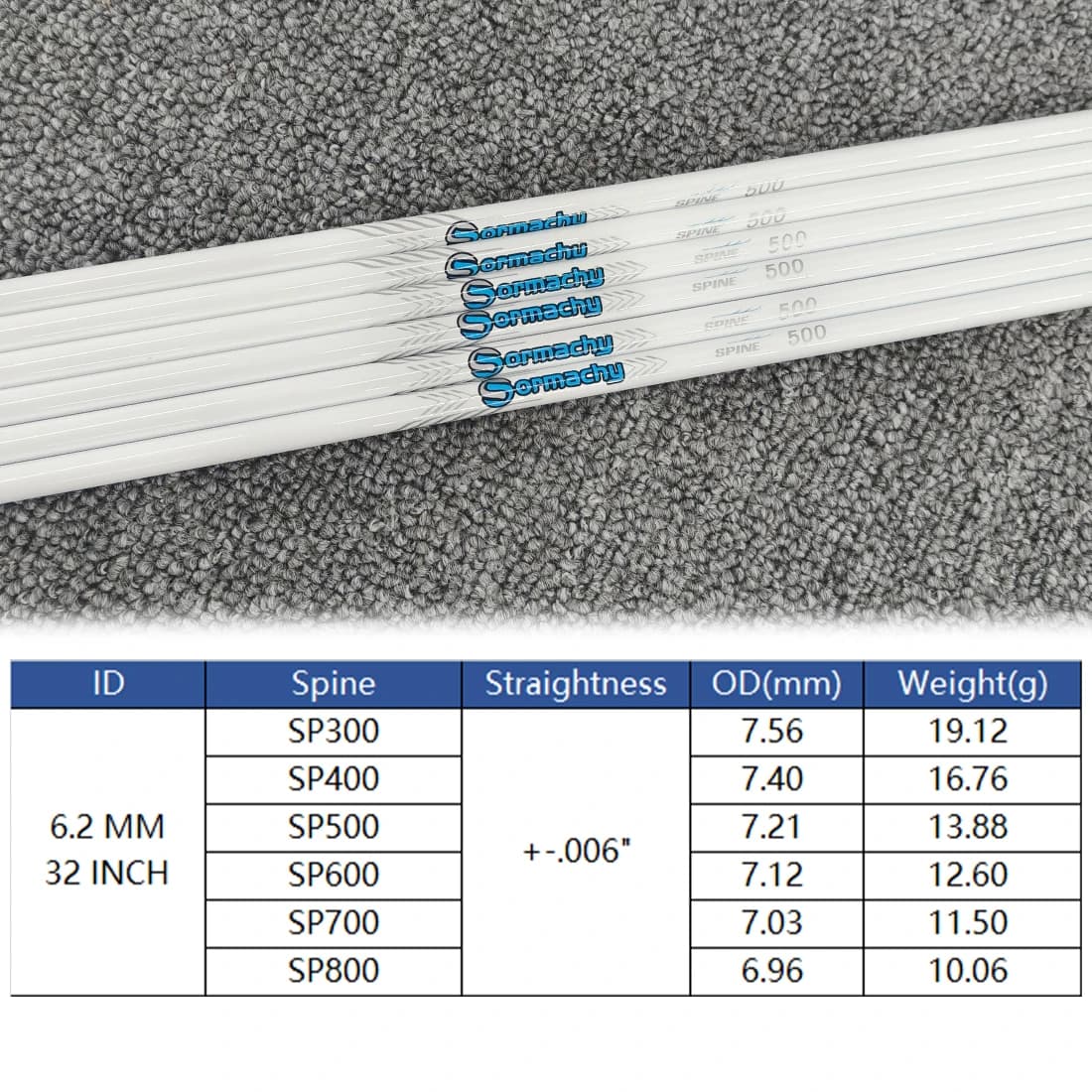 12 fûts carbone pur Pandarus Champion ID6.2mm spine 300-800 kit DIY pêche à l'arc avec tube