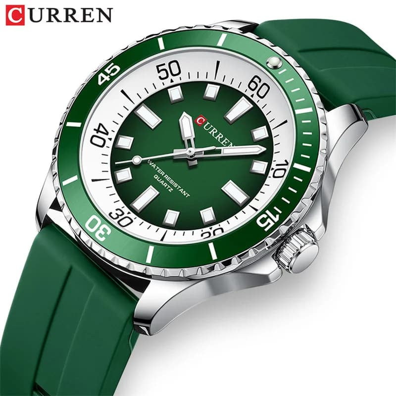 Montre étanche unisexe quartz bracelet silicone luminescente ronde pour pêche extérieure