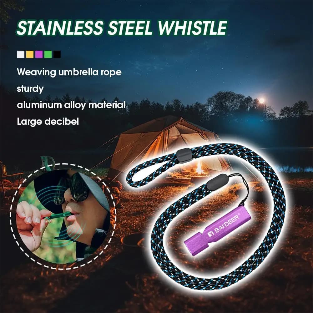 Sifflet d'urgence aluminium avec corde paracorde - Signal de sécurité puissant pour pêche chasse randonnée