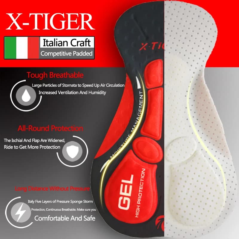 Short de vélo homme X-TIGER avec gel pad et grip anti-dérapant pour été - Tenue cycliste MTB