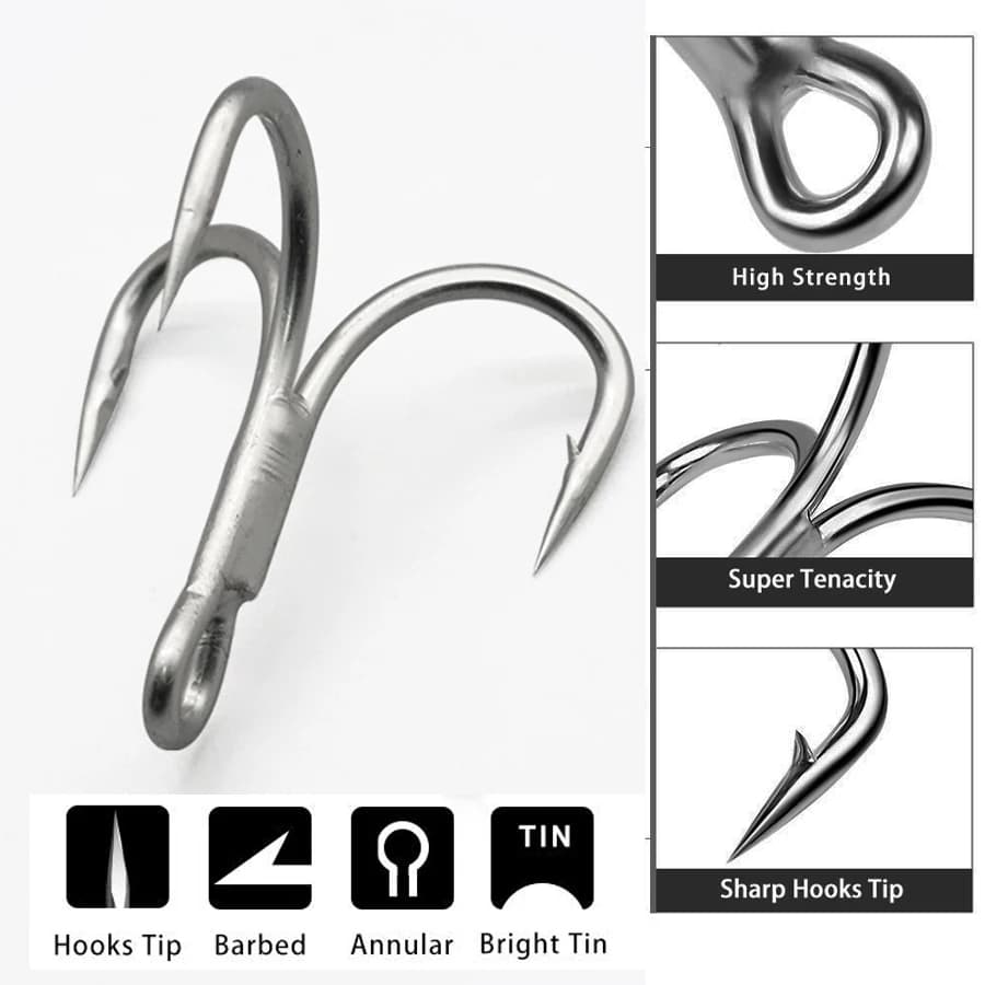 10 triples hameçons 4X pour gros poissons - truite, saumon, thon - tailles 8# à 3/0 renforcés