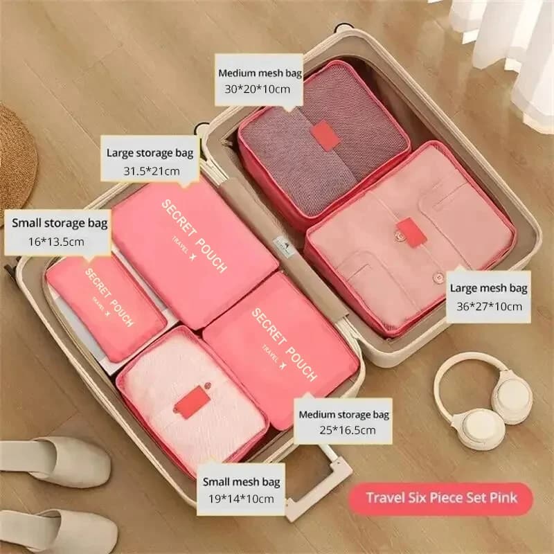 Set 6 sacs de voyage étanches colorés - grande capacité pour organisation valise sous-vêtements