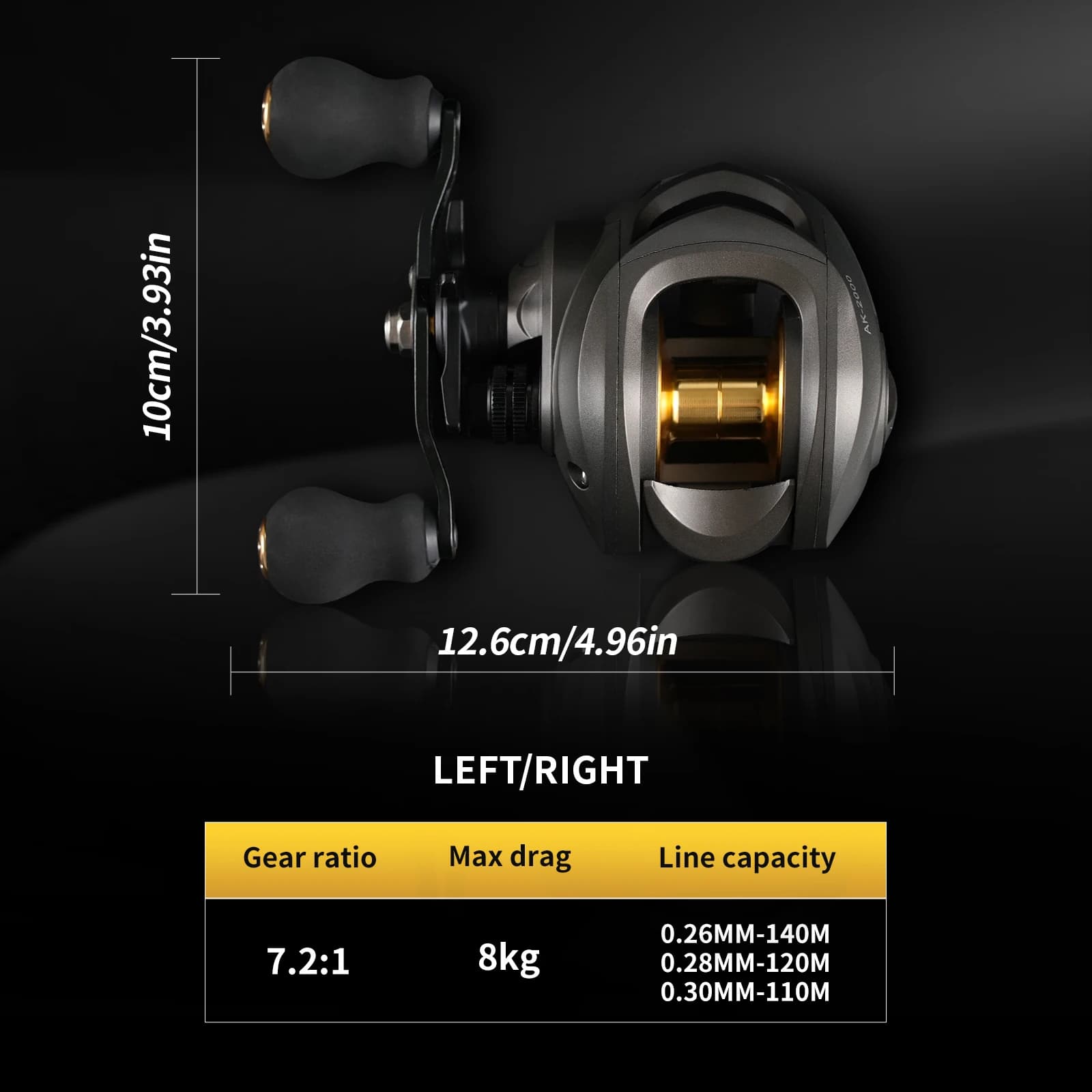Rooblinos AK Series,7.2:1 Gear Ratio,2+1 Ball Bearing,18LB Max Drag,Baitcasting 