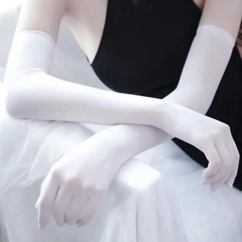 Gants cinq doigts transparents anti-accroche soie ultra-fins sans couture étiquette longue protection