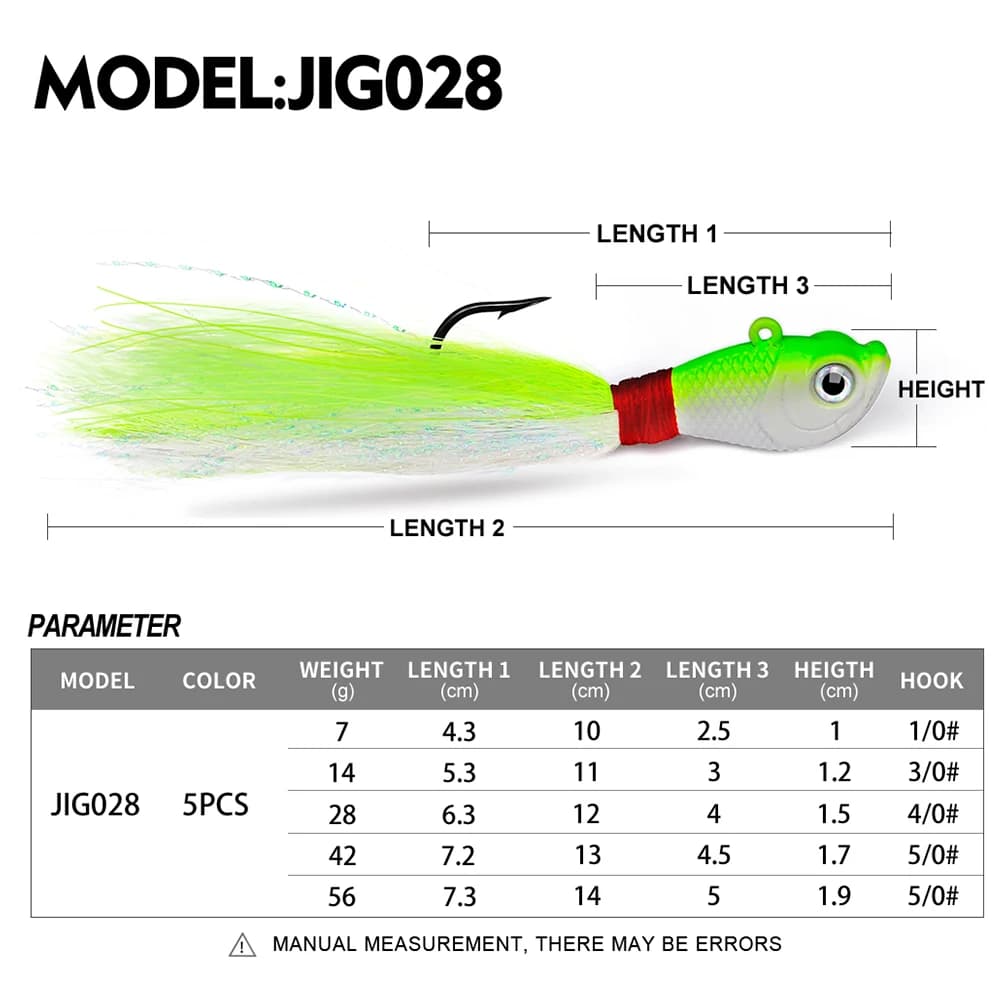 Leurre métal plume Jig Head 5 couleurs 7g à 56g pour leurre souple pêche en mer et rivière