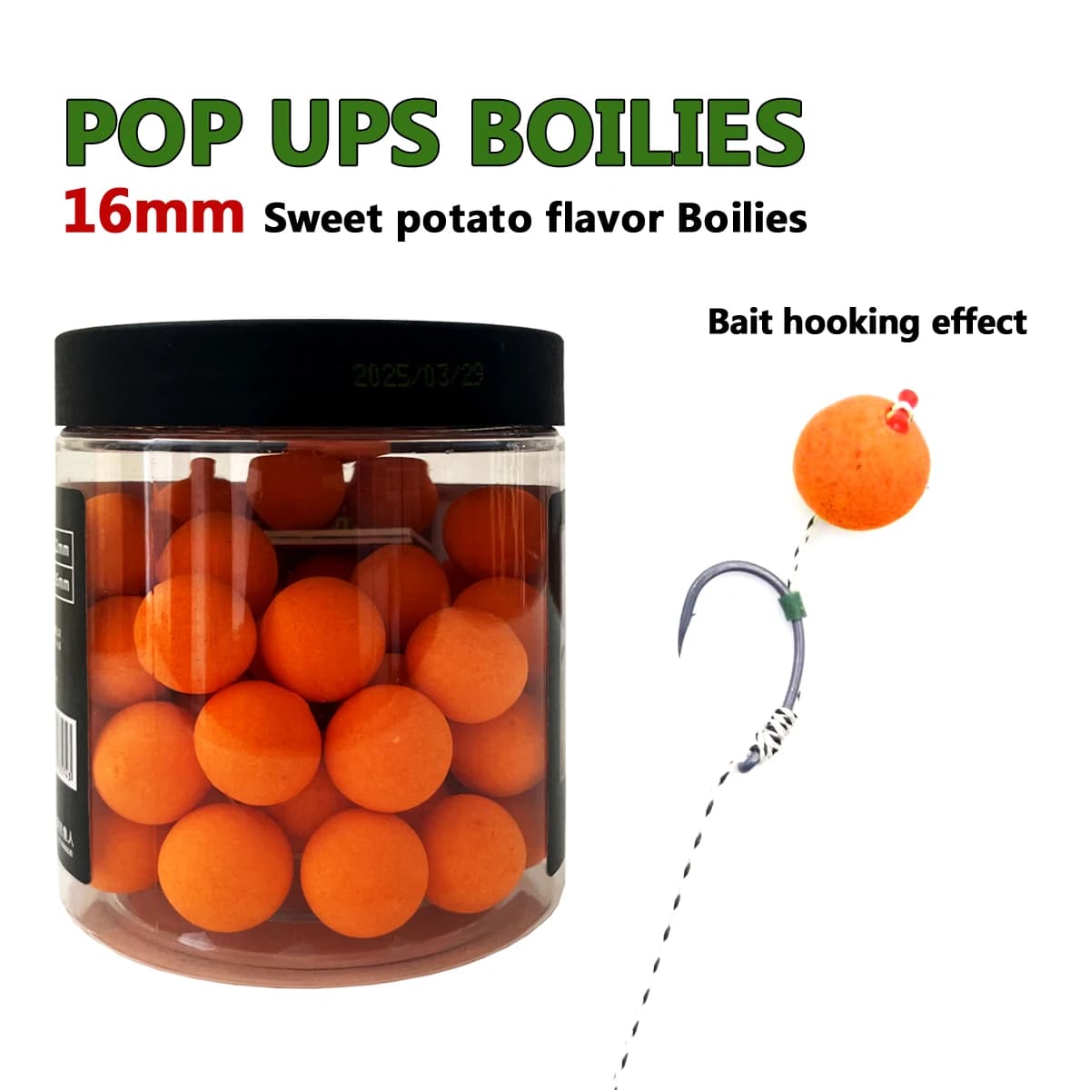Bouillettes pop-up 40 pièces saveur patate douce 16mm - appât premium pour grosses carpes