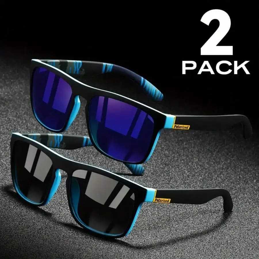 Lunettes de soleil polarisées carrées anti-éblouissement pêche conduite voyage vacances été 2 pièces