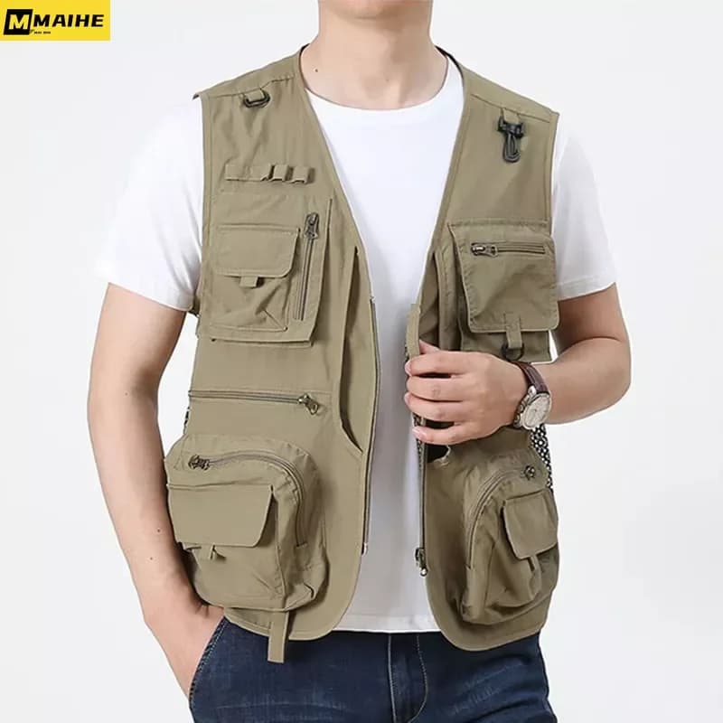 Veste tactique pêche 14 poches été - Veste cargo sans manches respirante pour homme