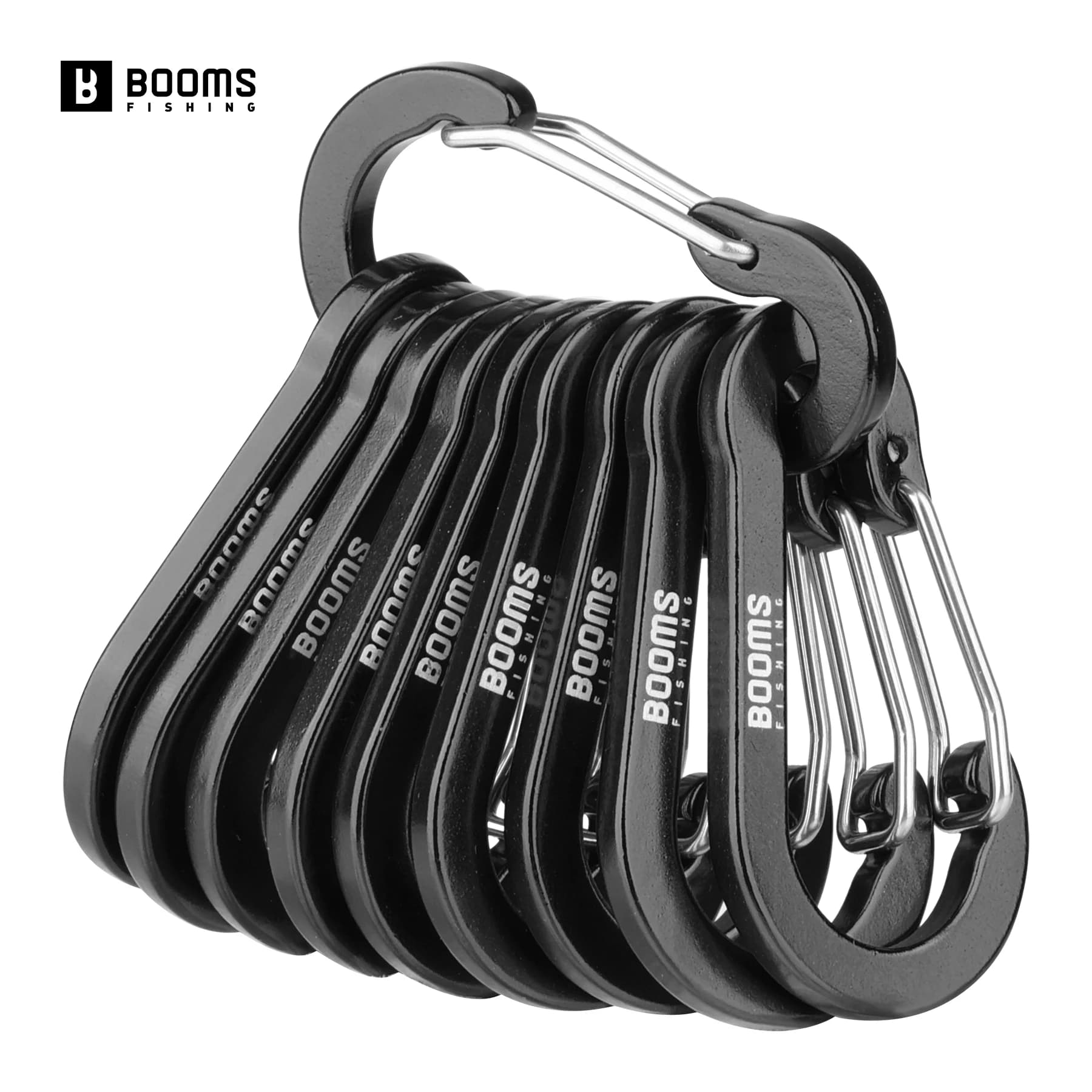 10 clips polyvalents Booms Fishing - Anneaux en D en aluminium pour pêche et rangement - Accessoires pratiques