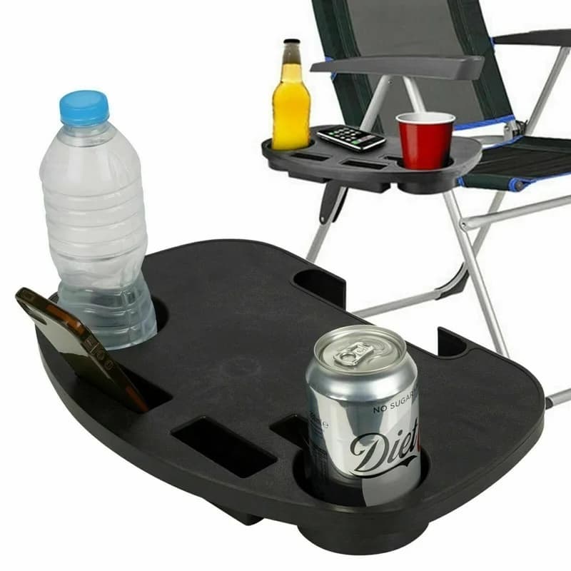 Plateau pliant pour fauteuil relax avec porte-gobelet - Accessoire pêche camping plage détente
