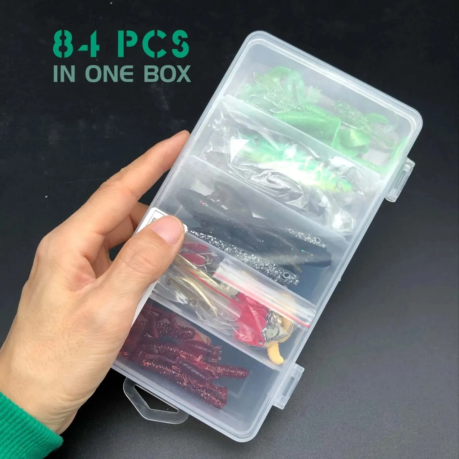 Kit de 84/107 leurres pêche mixte - Ensemble appâts souples et durs pour brochet perche black bass