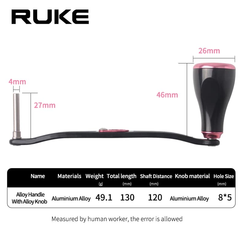 Manivelle de rechange pour moulinet Ruke aluminium double poignée 130mm trou 7*4/8*5mm compatible Daiwa Shimano Abu
