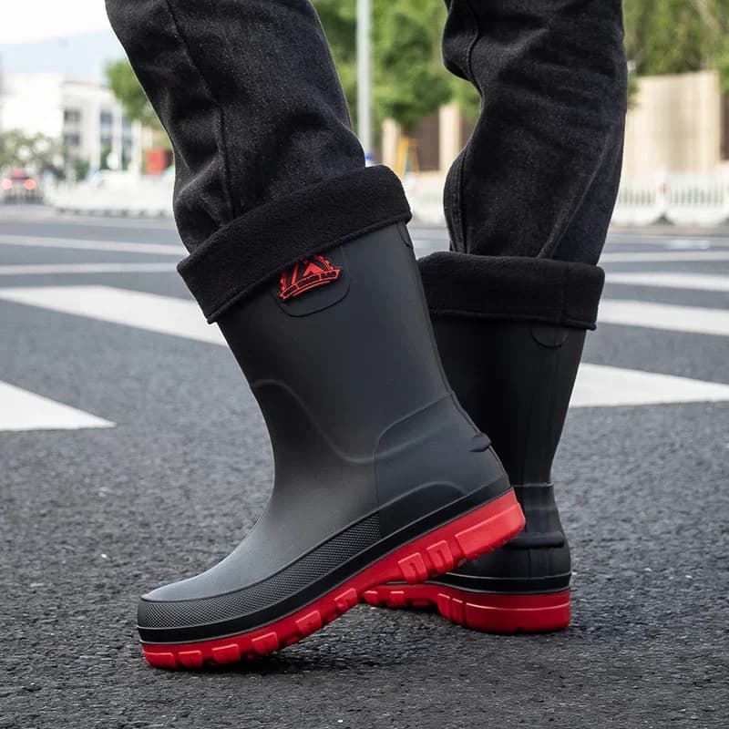 Bottes de pluie courtes PVC homme imperméables hiver antidérapantes avec doublure coton