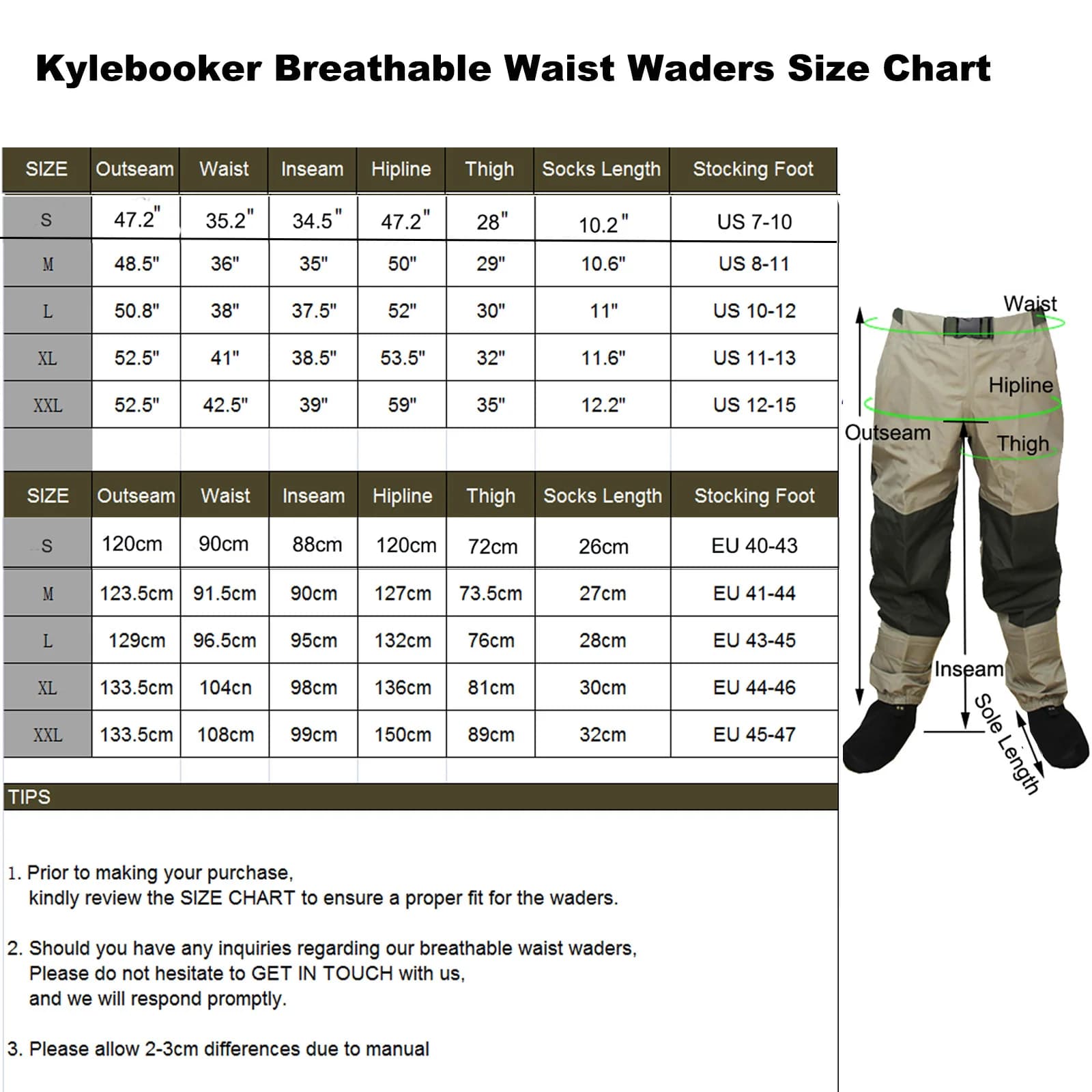 Pantalon de pêche à la mouche cuissarde respirant et imperméable avec pieds chaussants