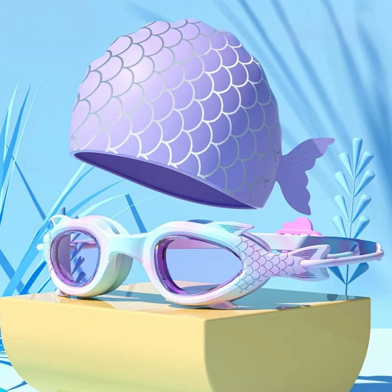 Kit lunettes et bonnet de natation enfants anti-buée étanches en silicone pour apprentissage aquatique