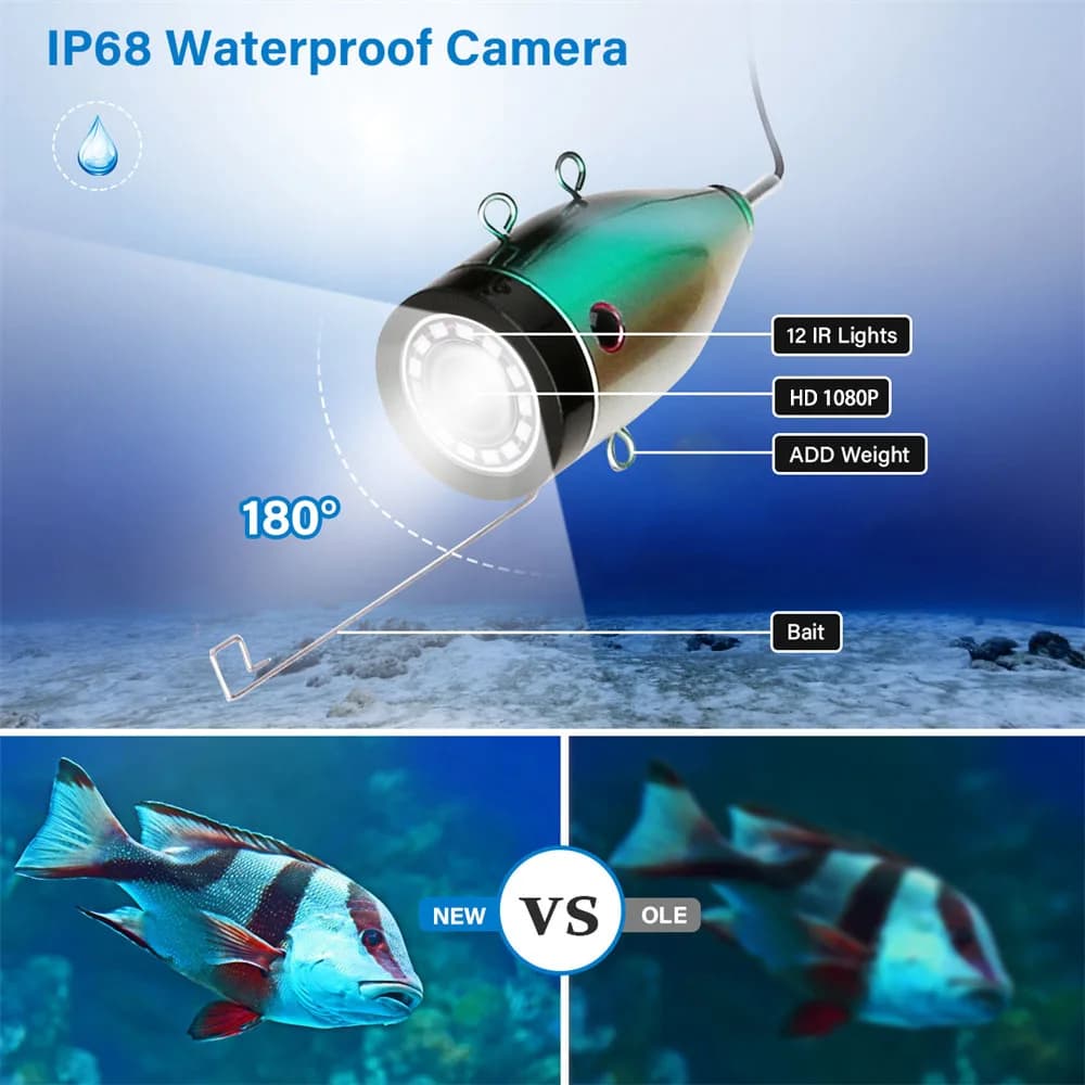 Caméra de pêche sous-glace 10 pouces DVR avec écran HD 1280x720 et carte 16GB intégrée pour enregistrement longue durée