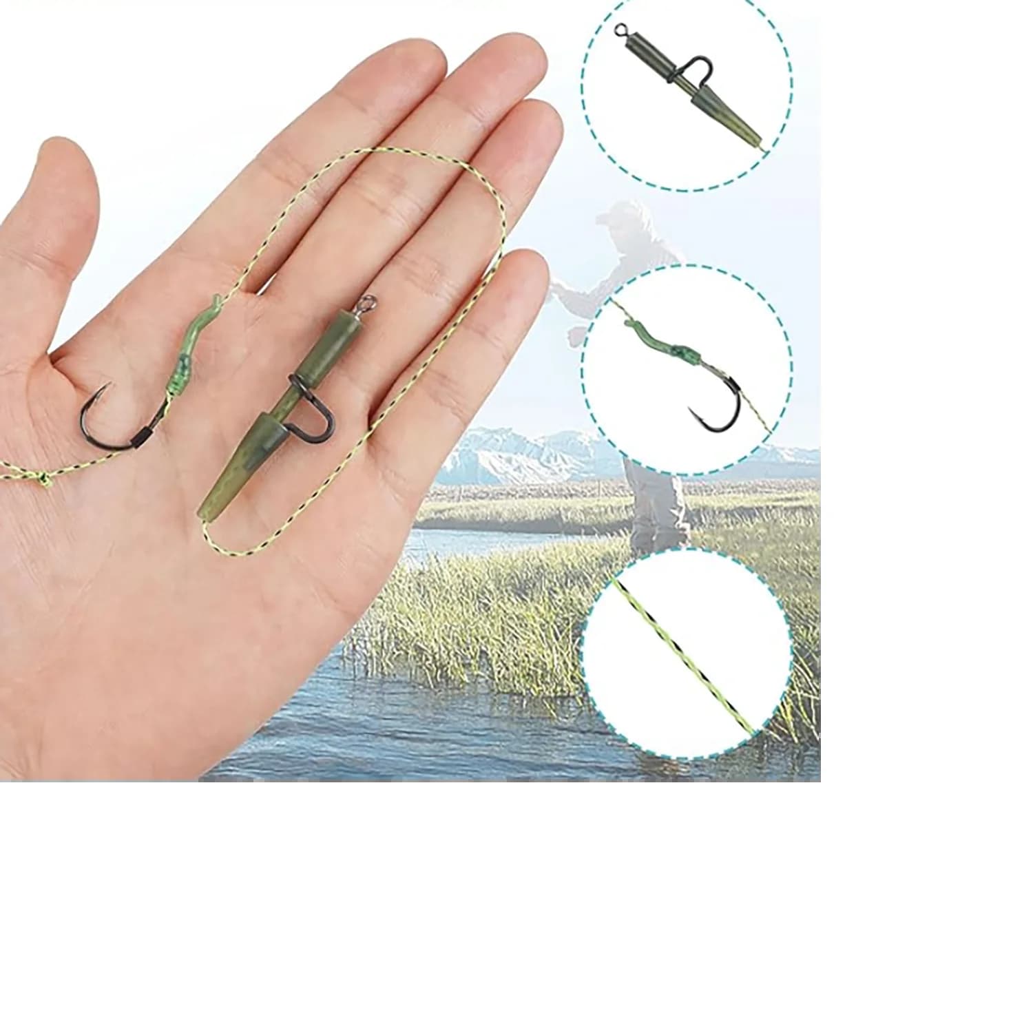 Kit hair rigs carpe 18 pièces - Hameçons courbés acier carbone et fil tressé haute résistance