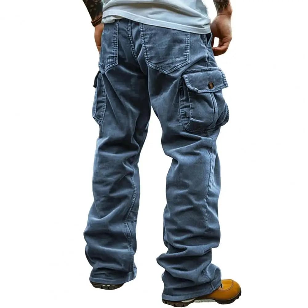 Pantalon cargo velours côtés rétro multi-poches pêche mi-montant homme classique