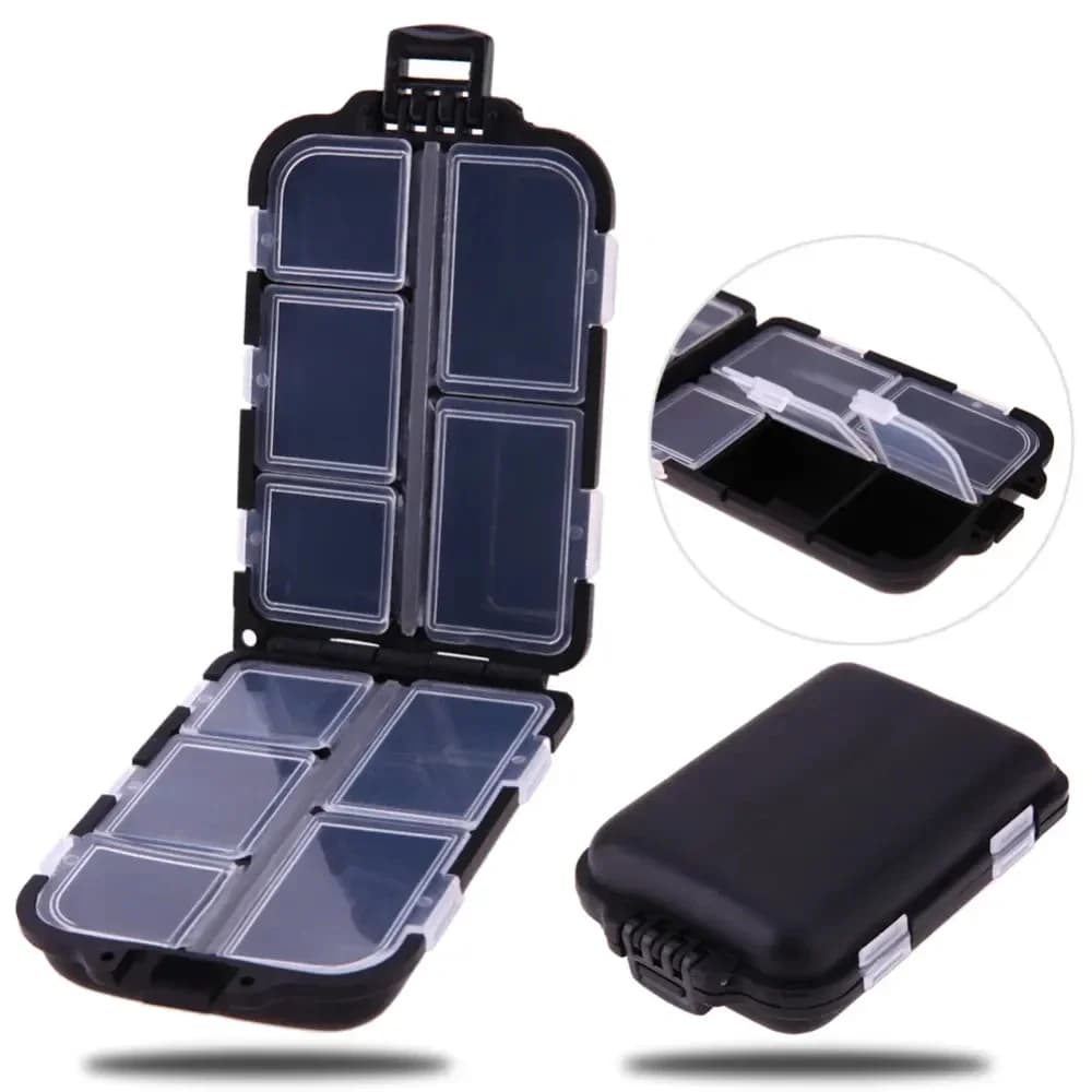 Boîte de pêche 10 compartiments rangement double face organisateur multifonction appâts et leurres