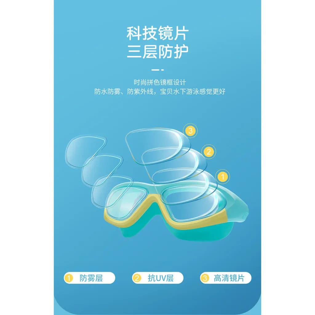 Lunettes de natation enfants haute définition anti-buée silicone grand angle grand cadre étanches bouchons oreilles