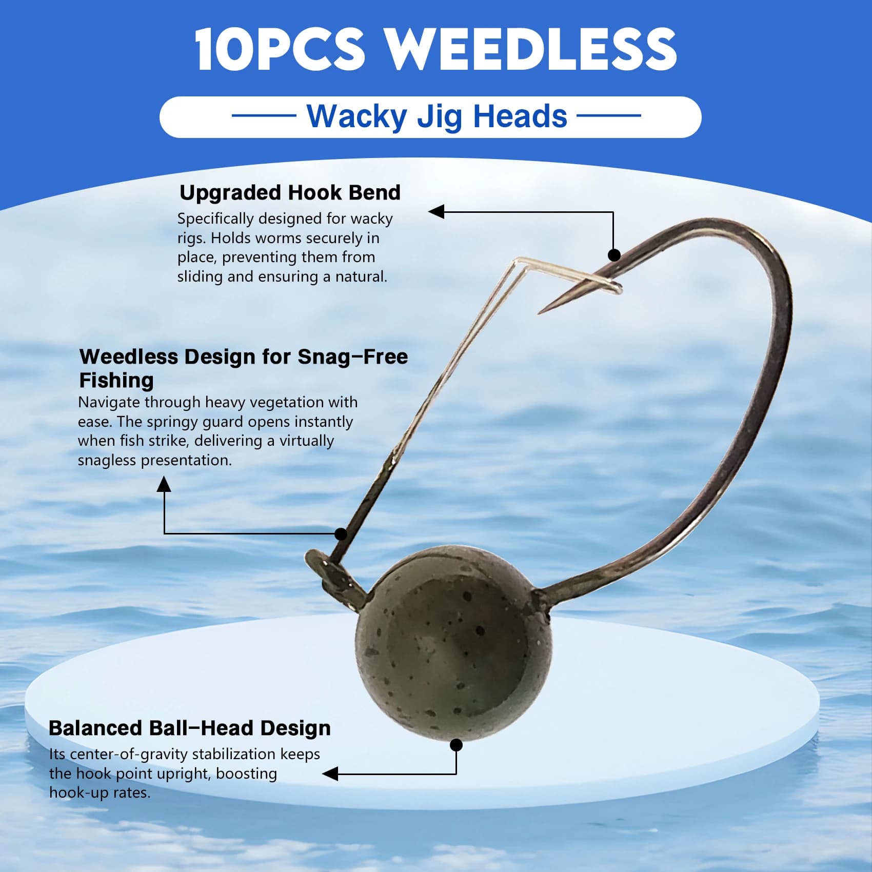 Hameçons Aventik Weedless Wacky Rig pour pêche du black bass - 10 pièces sans herbe
